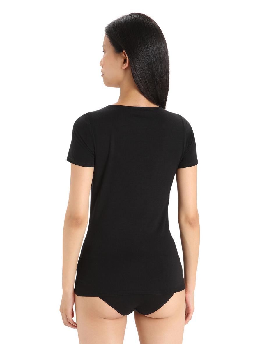 Black Icebreaker Merino Siren Short Sleeve Sweetheart Top Women's Underwear | AU 1684CTVE